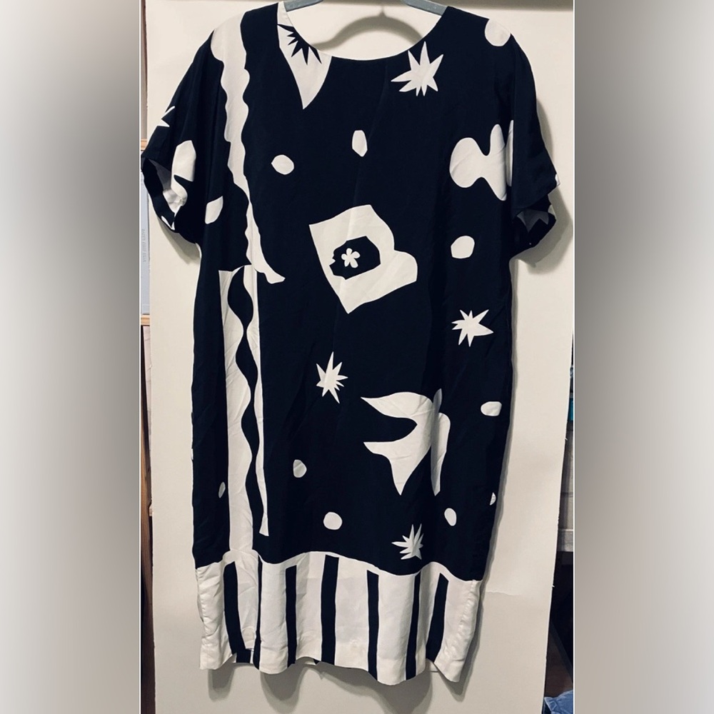 Vintage 90s Jones New York Black And White Abstract Dress Size 16
